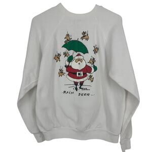 U.S. Sweats Vintage Christmas Santa Rain Deer Graphic Crewneck Sweater Size L